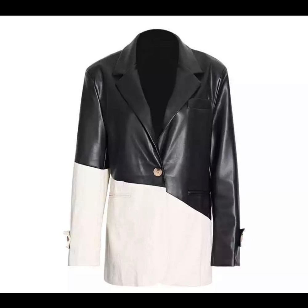 Black and beige leather jacket, size 14W